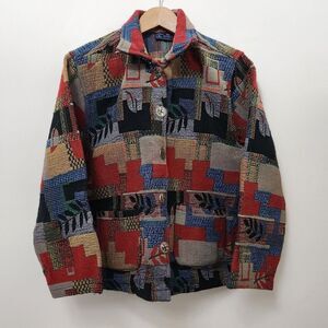 Jane Ashley Multicolor Tapestry Patchwork Jacket - Red, Blue, Black, Tan
